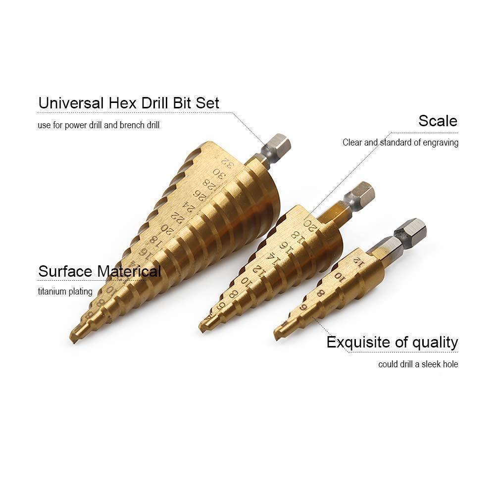 3pc HSS Steel Step Drill Set