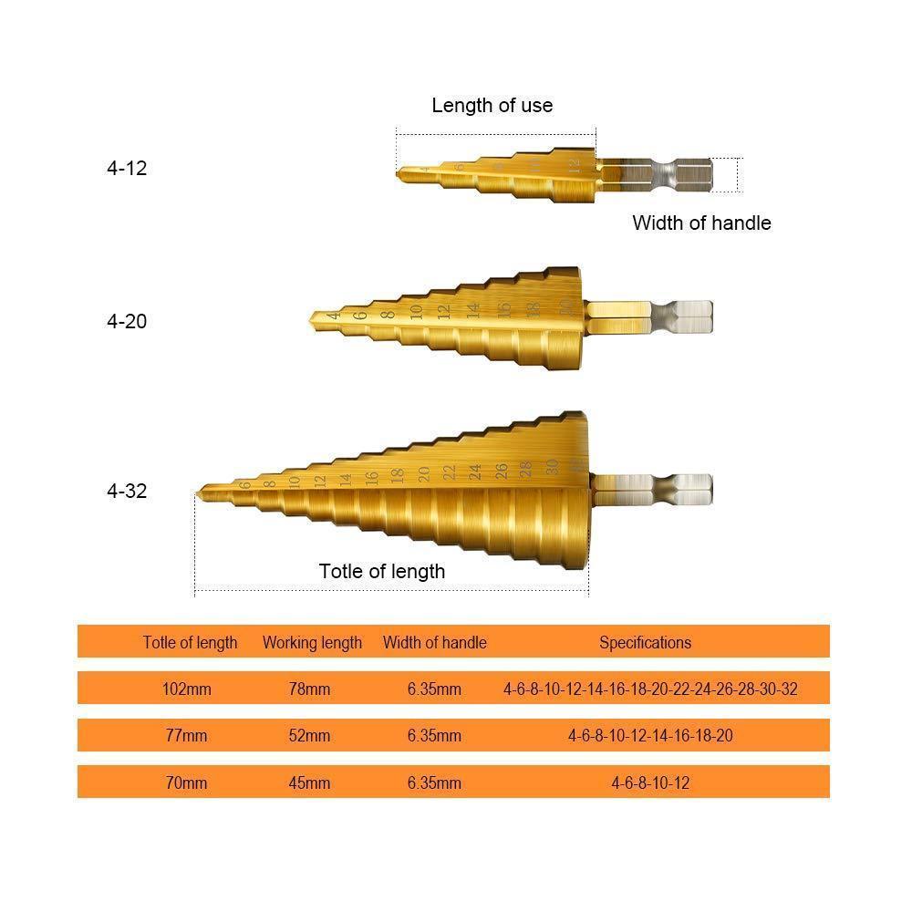 3pc HSS Steel Step Drill Set